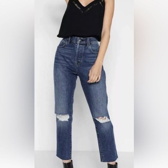 7 Seven For All Mankind Josefina Skinny Boyfriend Jeans Distressed Raw Hem 28 - Picture 1 of 11